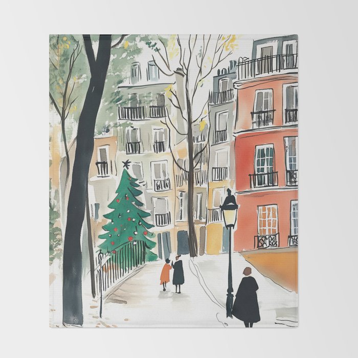 Parisian Christmas Street Scene Throw Blanket Gallery Image 2
