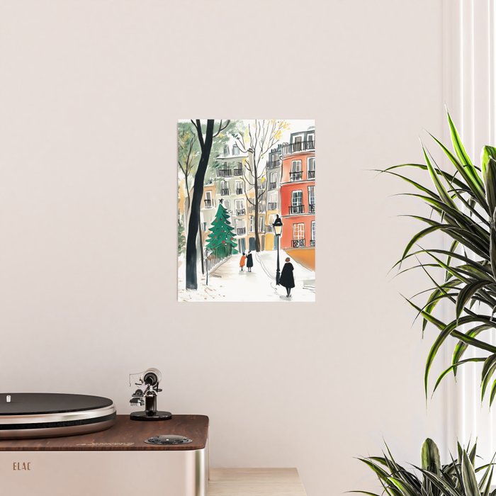 Parisian Christmas Street Scene Poster Gallery Image 2