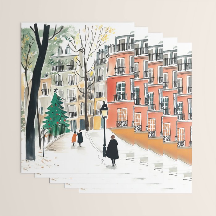 Parisian Christmas Street Scene Wrapping Paper Gallery Image 3