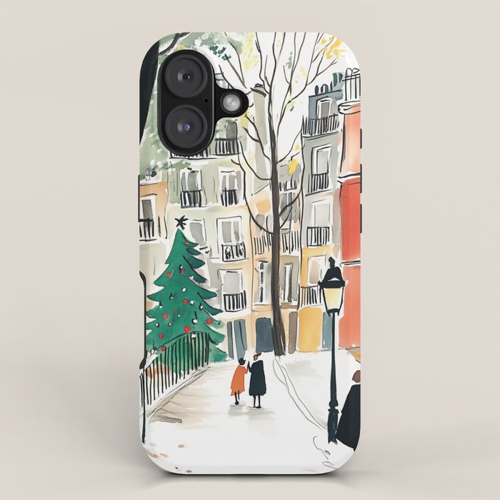 Parisian Christmas Street Scene iPhone Case Gallery Image 1