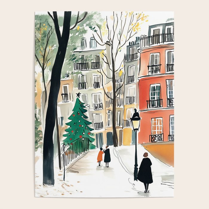 Parisian Christmas Street Scene Poster Gallery Image 1