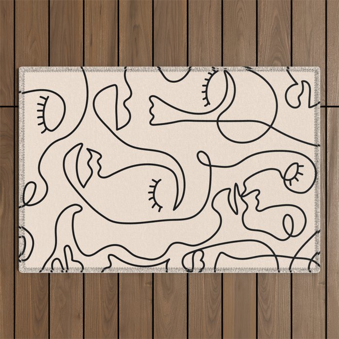 Abstract Single Line Face  Outdoor Rug Gallery Image 1
