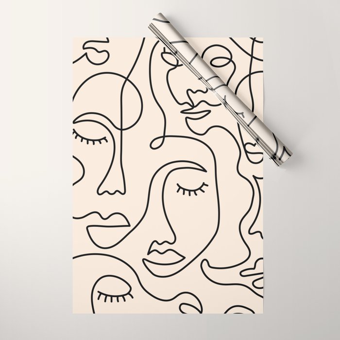 Abstract Single Line Face  Wrapping Paper Gallery Image 1
