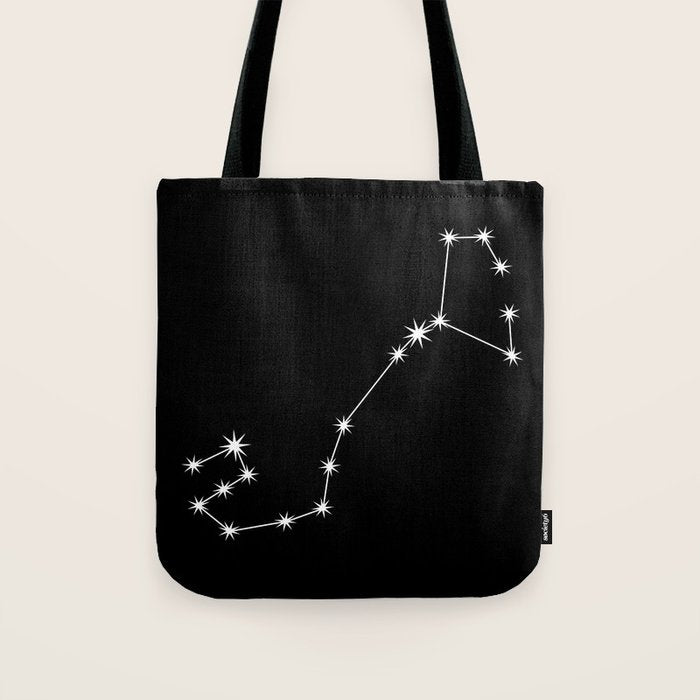 Scorpio Zodiac Star Constellation Line Art Black Tote Bag Gallery Image 1