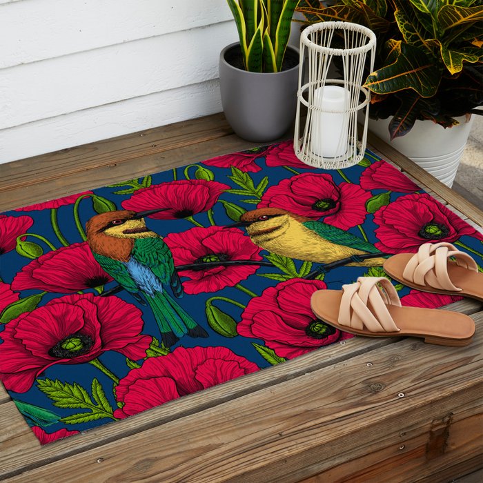 Bee eaters and poppies  Outdoor Rug Gallery Image 2