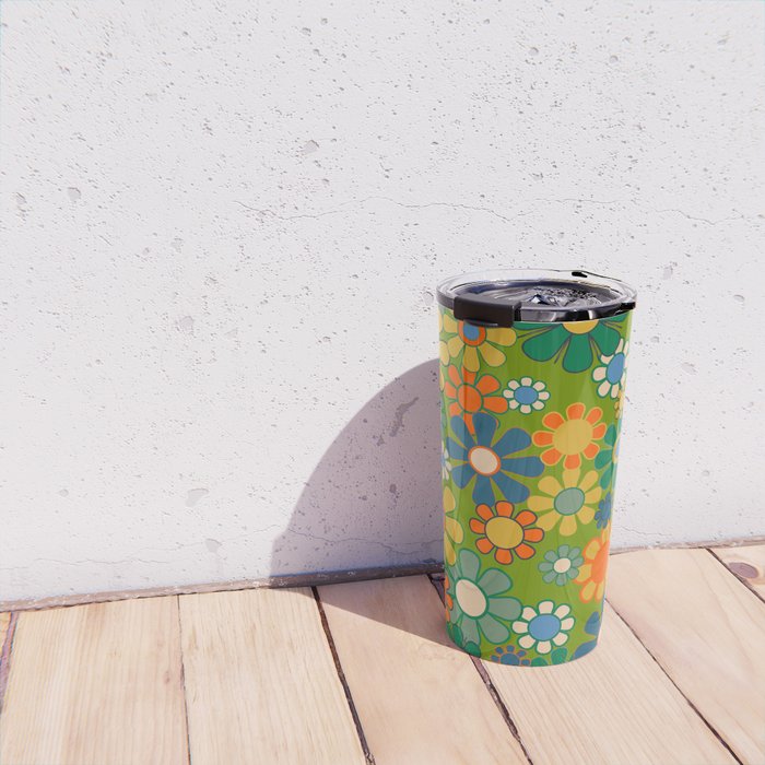 Retro Garden Flowers Groovy 60s 70s Multicolor Floral Pattern Travel Mug Gallery Image 4