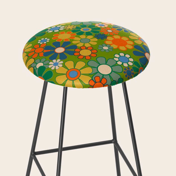 Retro Garden Flowers Groovy 60s 70s Multicolor Floral Pattern Stool Gallery Image 2