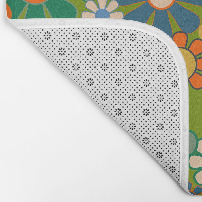 Retro Garden Flowers Groovy 60s 70s Multicolor Floral Pattern Bath Mat Gallery Image 2