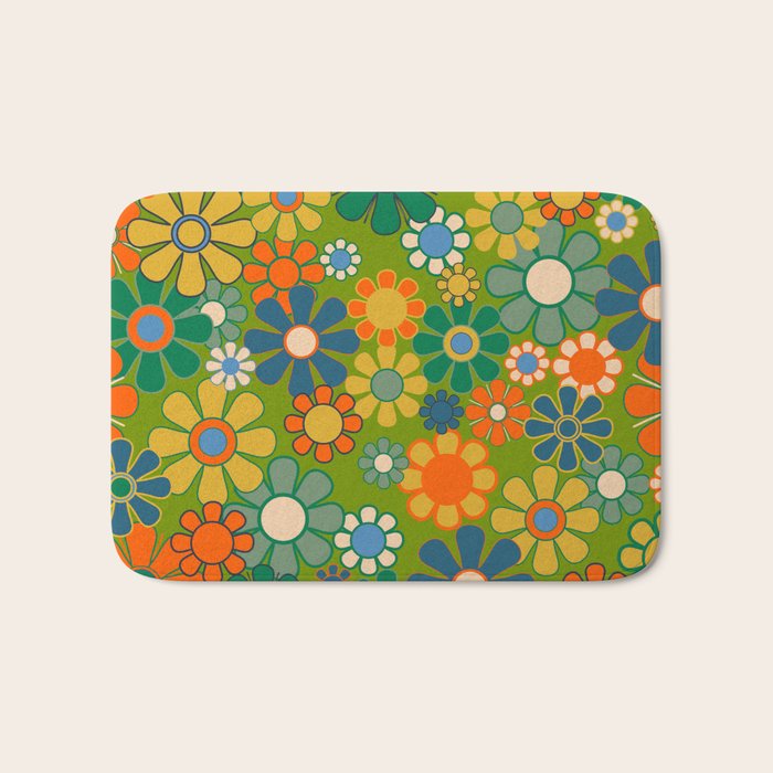 Retro Garden Flowers Groovy 60s 70s Multicolor Floral Pattern Bath Mat Gallery Image 1