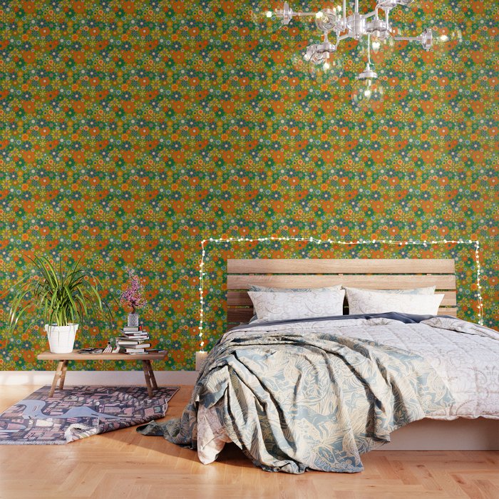 Retro Garden Flowers Groovy 60s 70s Multicolor Floral Pattern Wallpaper Gallery Image 3