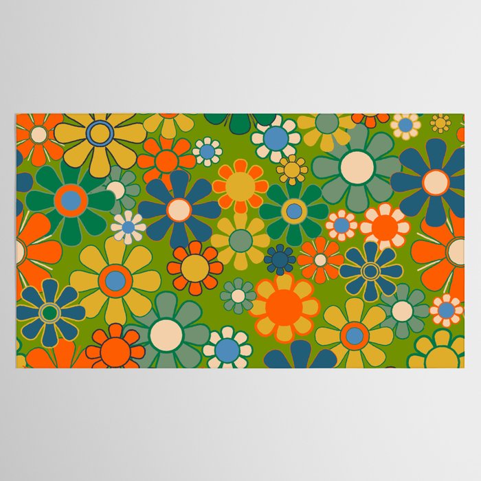 Retro Garden Flowers Groovy 60s 70s Multicolor Floral Pattern Tablecloth Gallery Image 2
