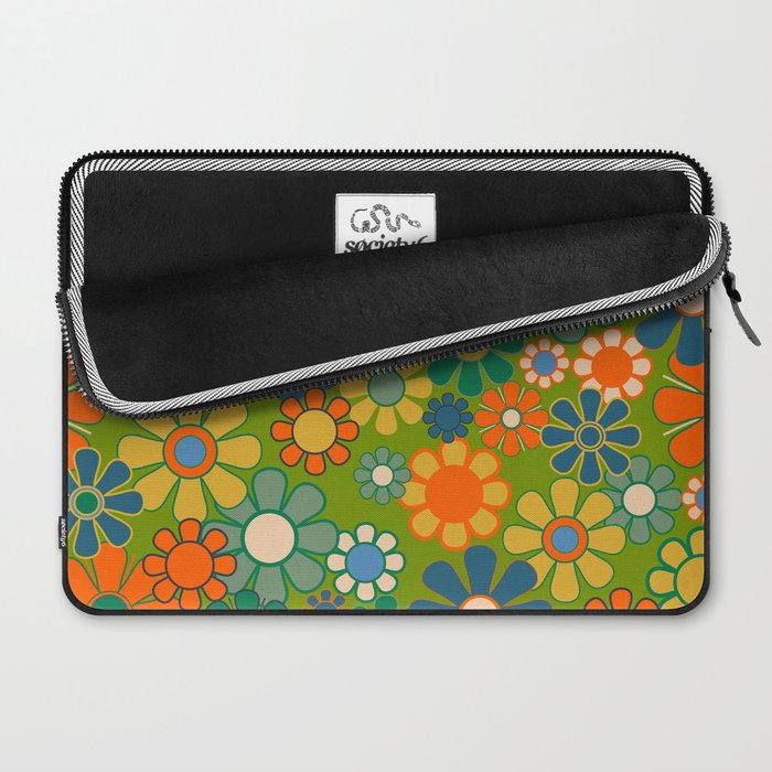 Retro Garden Flowers Groovy 60s 70s Multicolor Floral Pattern Laptop Sleeve Gallery Image 2