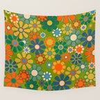 Retro Garden Flowers Groovy 60s 70s Multicolor Floral Pattern Wall Tapestry Gallery Image 4