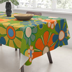 Retro Garden Flowers Groovy 60s 70s Multicolor Floral Pattern Tablecloth Gallery Image 3