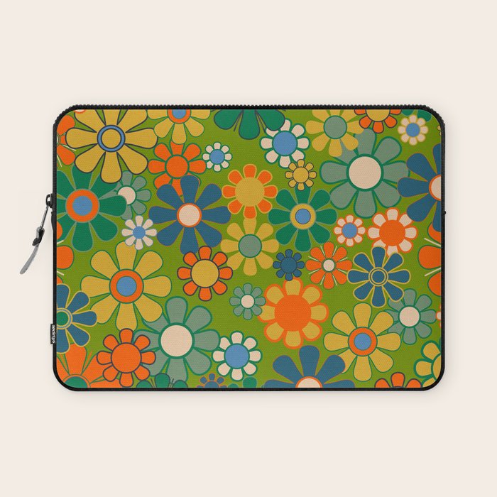Retro Garden Flowers Groovy 60s 70s Multicolor Floral Pattern Laptop Sleeve Gallery Image 1