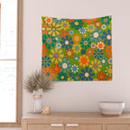 Retro Garden Flowers Groovy 60s 70s Multicolor Floral Pattern Wall Tapestry Gallery Image 2