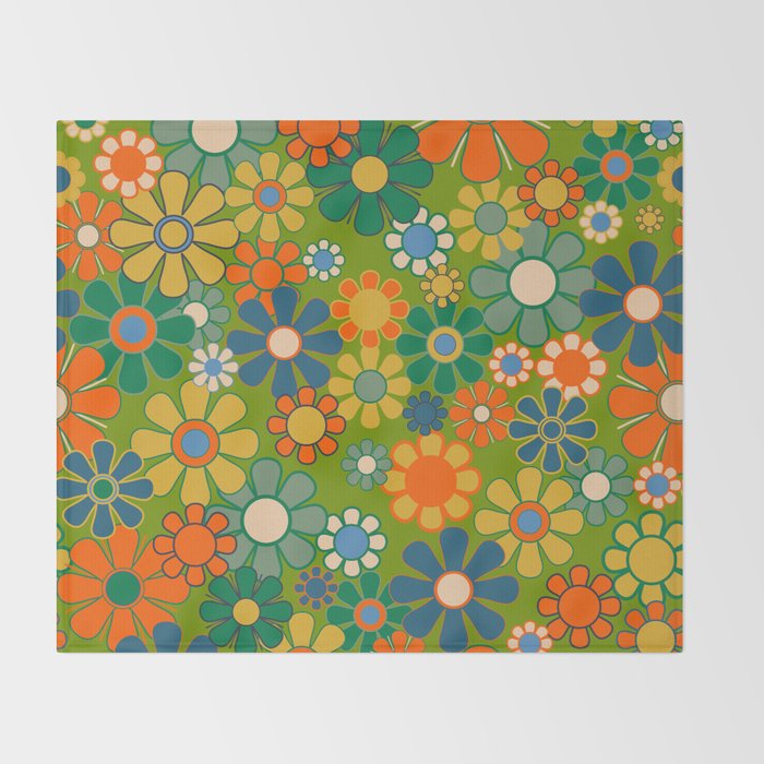 Retro Garden Flowers Groovy 60s 70s Multicolor Floral Pattern Throw Blanket Gallery Image 2