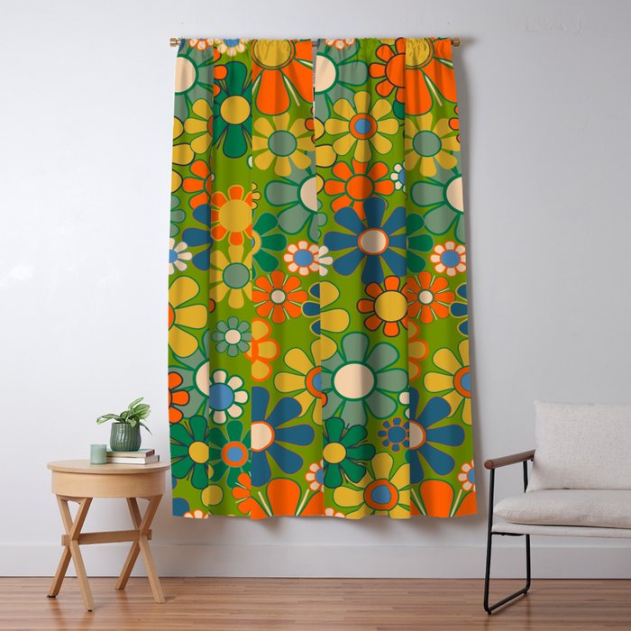 Retro Garden Flowers Groovy 60s 70s Multicolor Floral Pattern Window Curtain Gallery Image 5