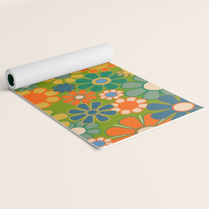 Retro Garden Flowers Groovy 60s 70s Multicolor Floral Pattern Yoga Mat Gallery Image 2