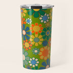 Retro Garden Flowers Groovy 60s 70s Multicolor Floral Pattern Travel Mug Gallery Image 1