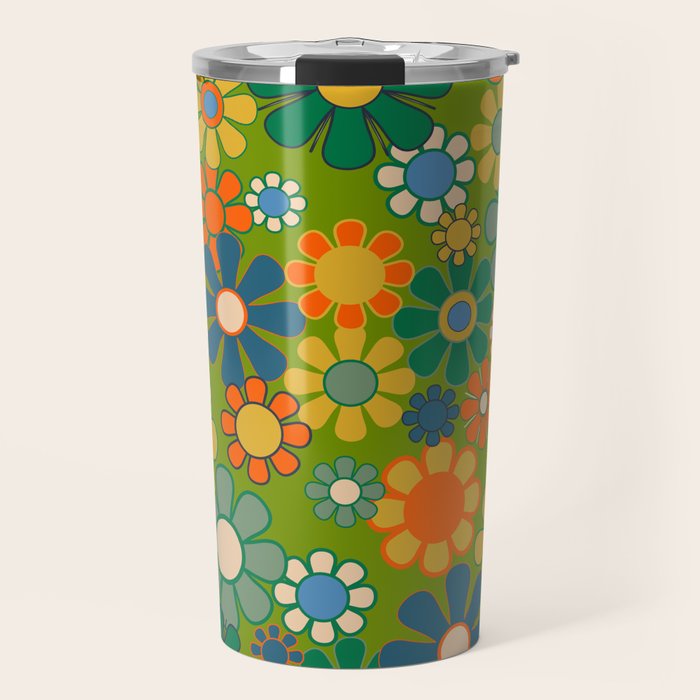 Retro Garden Flowers Groovy 60s 70s Multicolor Floral Pattern Travel Mug Gallery Image 1