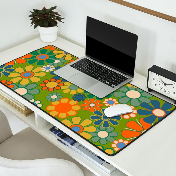 Retro Garden Flowers Groovy 60s 70s Multicolor Floral Pattern Desk Mat Gallery Image 2