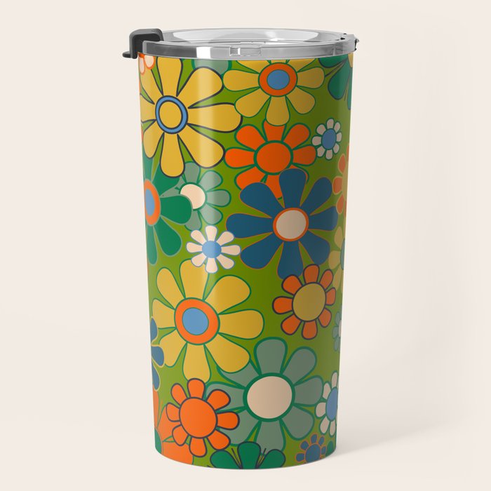 Retro Garden Flowers Groovy 60s 70s Multicolor Floral Pattern Travel Mug Gallery Image 3
