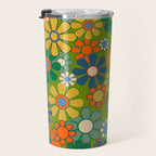 Retro Garden Flowers Groovy 60s 70s Multicolor Floral Pattern Travel Mug Gallery Image 3
