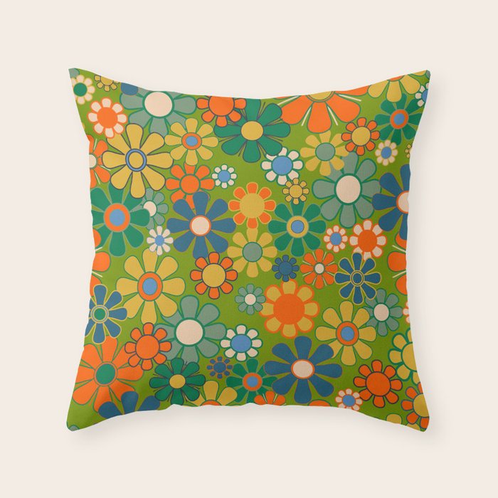 Retro Garden Flowers Groovy 60s 70s Multicolor Floral Pattern Throw Pillow Gallery Image 6