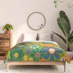 Retro Garden Flowers Groovy 60s 70s Multicolor Floral Pattern Comforter Gallery Image 3
