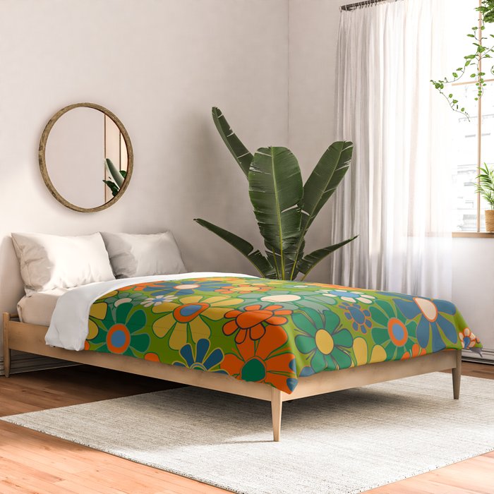 Retro Garden Flowers Groovy 60s 70s Multicolor Floral Pattern Comforter Gallery Image 2