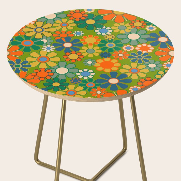 Retro Garden Flowers Groovy 60s 70s Multicolor Floral Pattern Side Table Gallery Image 2