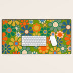 Retro Garden Flowers Groovy 60s 70s Multicolor Floral Pattern Desk Mat Gallery Image 1