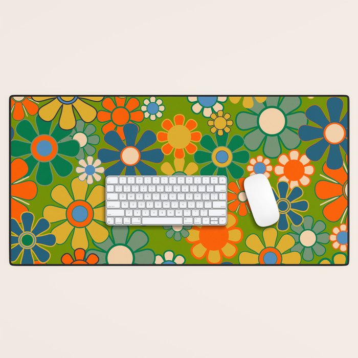 Retro Garden Flowers Groovy 60s 70s Multicolor Floral Pattern Desk Mat Gallery Image 1