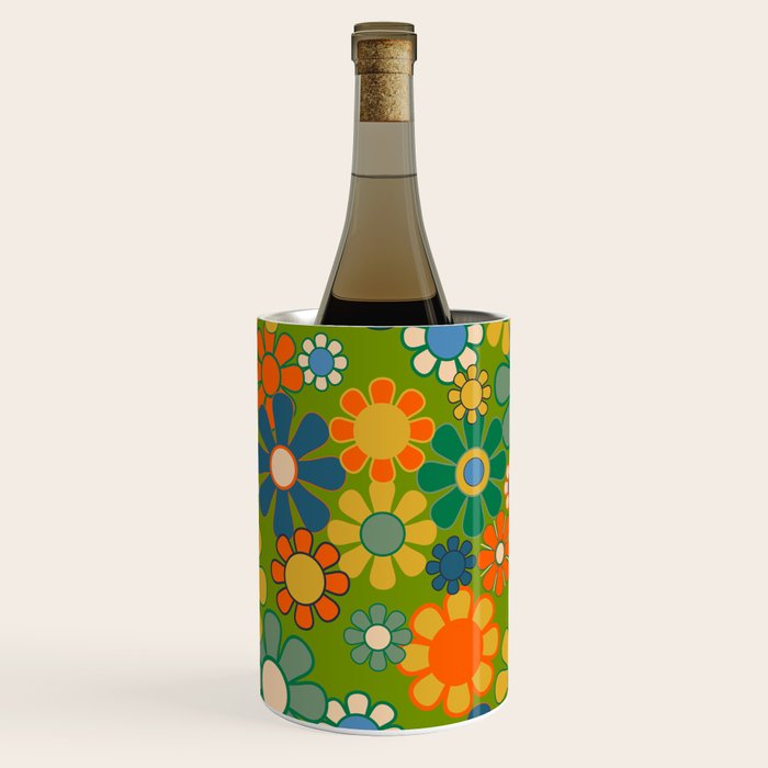 Retro Garden Flowers Groovy 60s 70s Multicolor Floral Pattern Wine Chiller Gallery Image 1