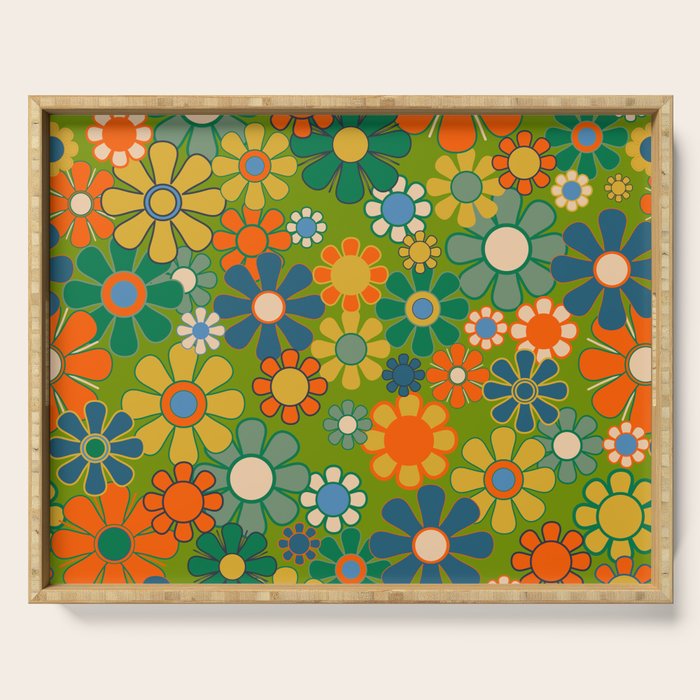 Retro Garden Flowers Groovy 60s 70s Multicolor Floral Pattern Serving Tray Gallery Image 1