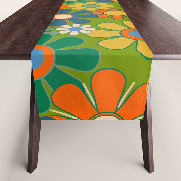 Retro Garden Flowers Groovy 60s 70s Multicolor Floral Pattern Table Runner Gallery Image 1