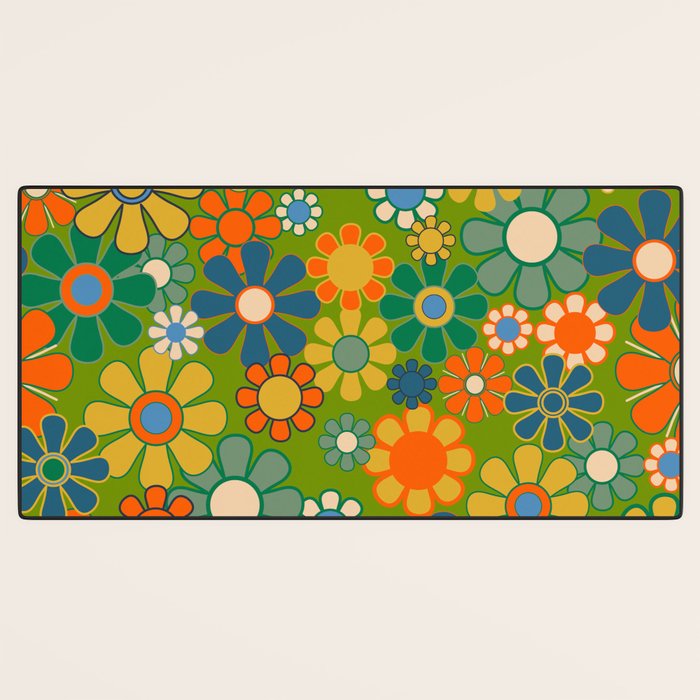 Retro Garden Flowers Groovy 60s 70s Multicolor Floral Pattern Desk Mat Gallery Image 3