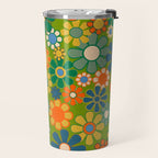 Retro Garden Flowers Groovy 60s 70s Multicolor Floral Pattern Travel Mug Gallery Image 2