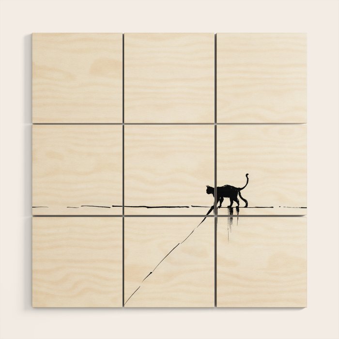 Minimal Cat on a Line Wood Wall Art Gallery Image 1