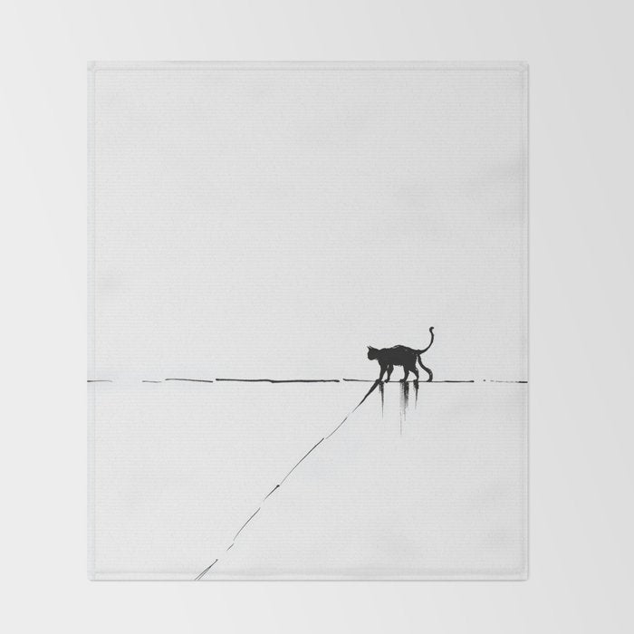 Minimal Cat on a Line Throw Blanket Gallery Image 2