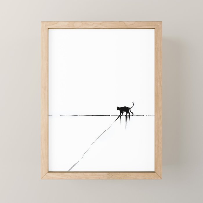 Minimal Cat on a Line Mini Art Print Gallery Image 1
