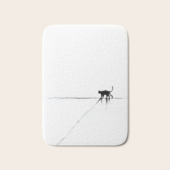 Minimal Cat on a Line Bath Mat Gallery Image 1