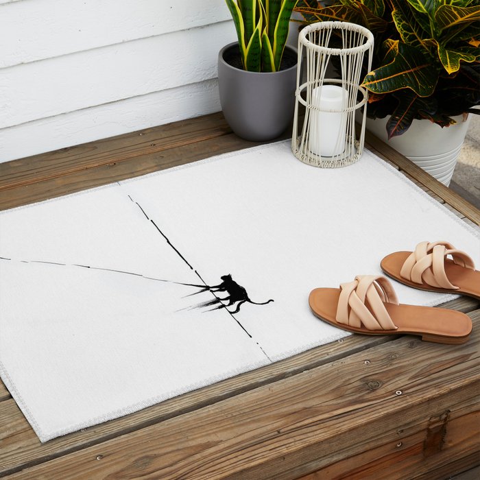 Minimal Cat on a Line Outdoor Rug Gallery Image 2