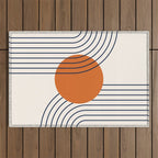 Geometric Lines in Navy Blue Orange 1 (Rainbow Abstraction) Outdoor Rug Gallery Image 1