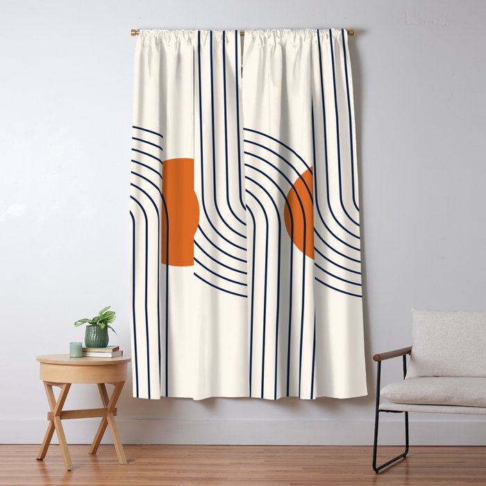 Geometric Lines in Navy Blue Orange 1 (Rainbow Abstraction) Window Curtain Gallery Image 1