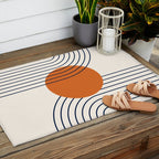 Geometric Lines in Navy Blue Orange 1 (Rainbow Abstraction) Outdoor Rug Gallery Image 2