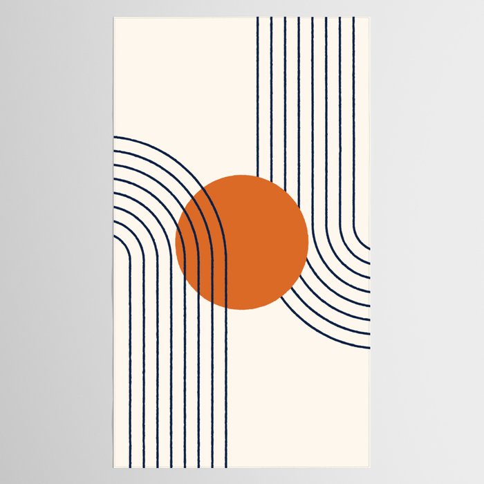 Geometric Lines in Navy Blue Orange 1 (Rainbow Abstraction) Tablecloth Gallery Image 2