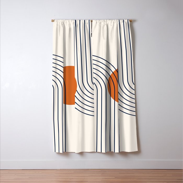 Geometric Lines in Navy Blue Orange 1 (Rainbow Abstraction) Window Curtain Gallery Image 3