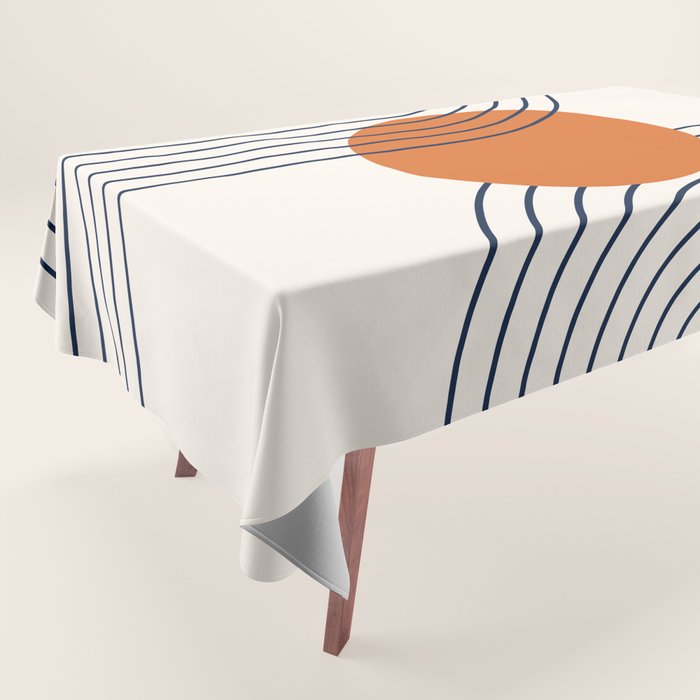 Geometric Lines in Navy Blue Orange 1 (Rainbow Abstraction) Tablecloth Gallery Image 1
